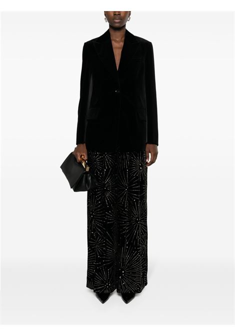 Black crystal-embellished velvet-finish palazzo trousers - women BLAZÉ MILANO | LPA01COR0001